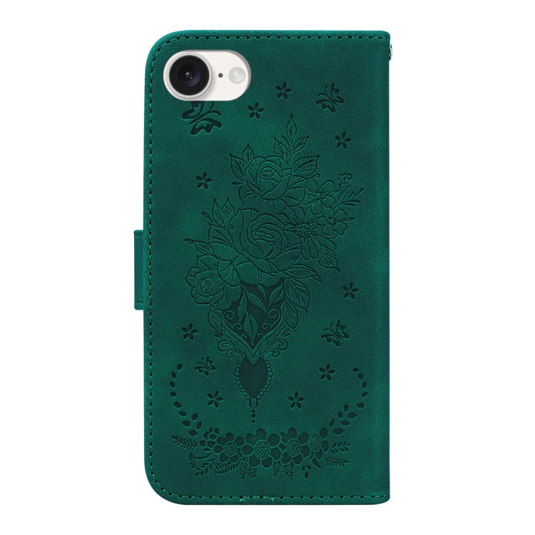 For iPhone 17e / 16e Butterfly Rose Embossed Leather Phone Case