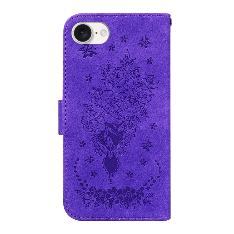 For iPhone 17e / 16e Butterfly Rose Embossed Leather Phone Case