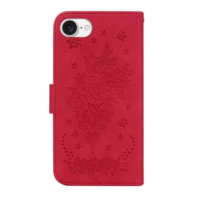 For iPhone 17e / 16e Butterfly Rose Embossed Leather Phone Case