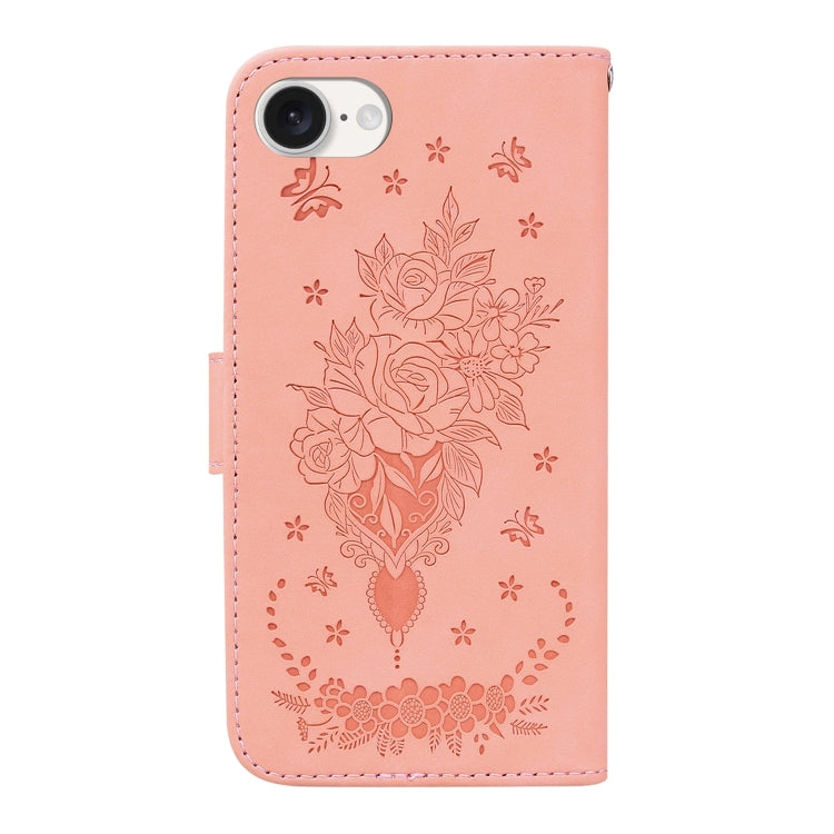 For iPhone 17e / 16e Butterfly Rose Embossed Leather Phone Case