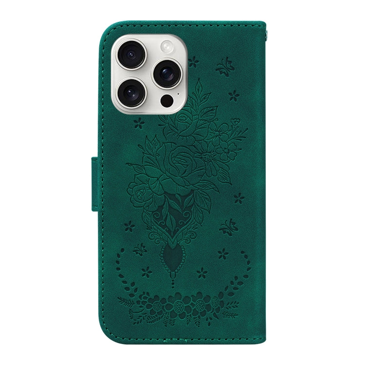 For iPhone 16 Pro Max Butterfly Rose Embossed Leather Phone Case