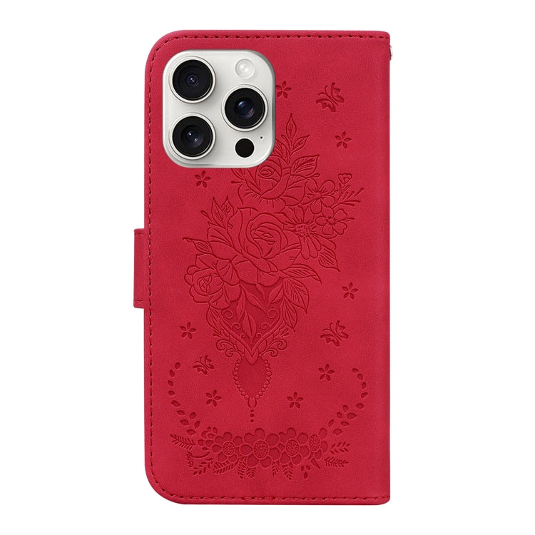 For iPhone 16 Pro Max Butterfly Rose Embossed Leather Phone Case