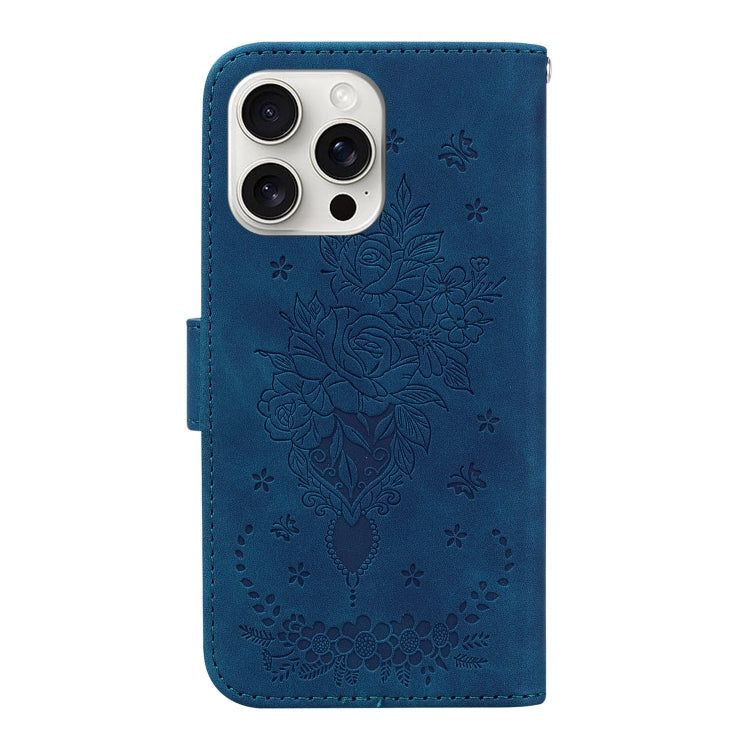 For iPhone 16 Pro Butterfly Rose Embossed Leather Phone Case