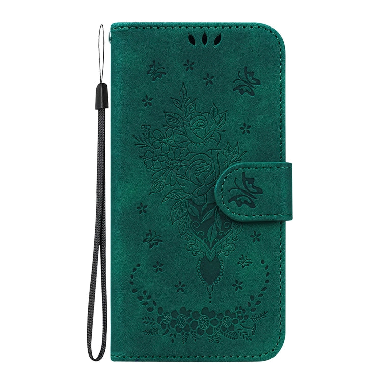For iPhone 16 Plus Butterfly Rose Embossed Leather Phone Case