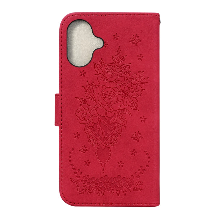 For iPhone 16 Plus Butterfly Rose Embossed Leather Phone Case