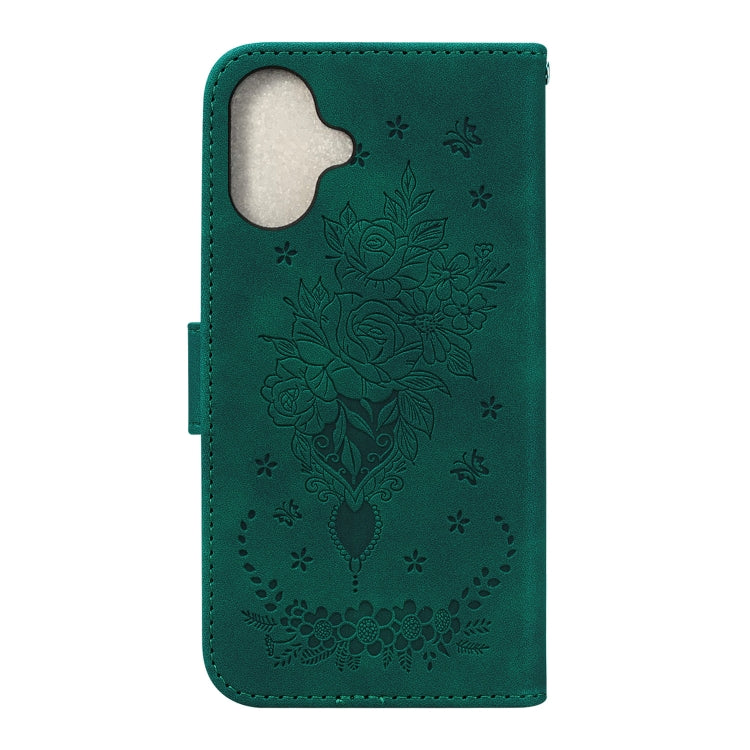 For iPhone 16 Butterfly Rose Embossed Leather Phone Case