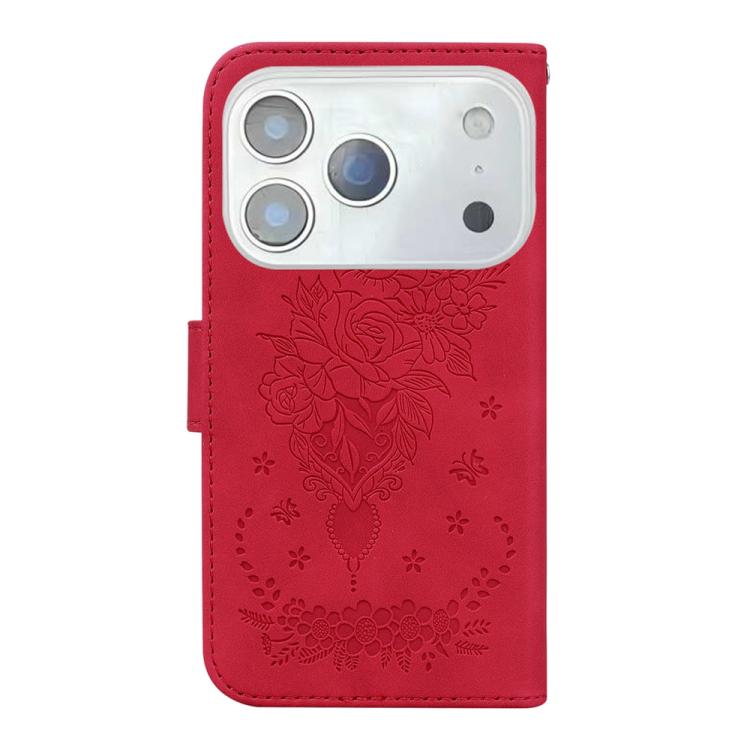 For iPhone 17 Pro Butterfly Rose Embossed Leather Phone Case