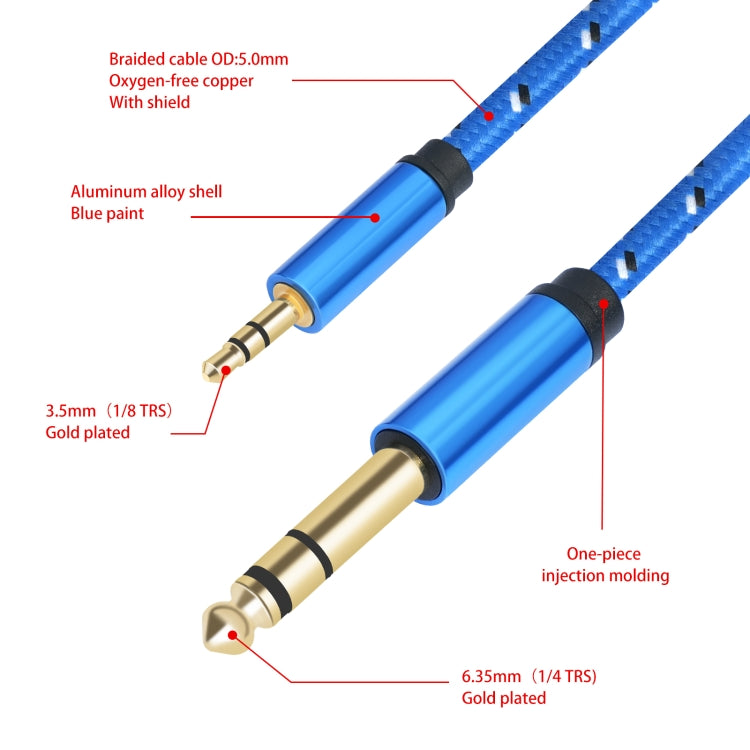 3662-3662BK 3.5mm Male to 6.35mm Male Stereo Amplifier Audio Cable, Length:2m