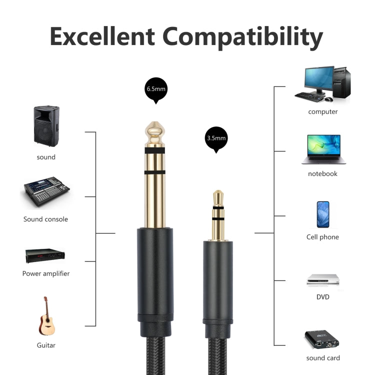3662-3662BK 3.5mm Male to 6.35mm Male Stereo Amplifier Audio Cable, Length:2m