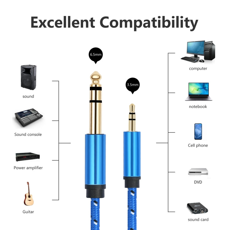 3662-3662BK 3.5mm Male to 6.35mm Male Stereo Amplifier Audio Cable, Length:3m