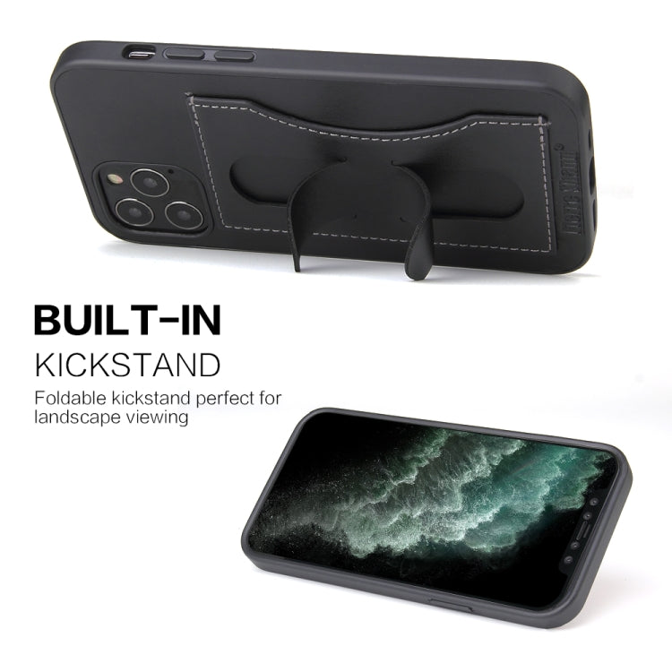 For iPhone 12 / 12 Pro Fierre Shann Full Coverage Protective Leather Case with Holder & Card Slot