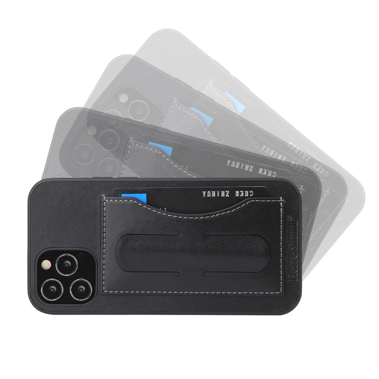 For iPhone 12 / 12 Pro Fierre Shann Full Coverage Protective Leather Case with Holder & Card Slot
