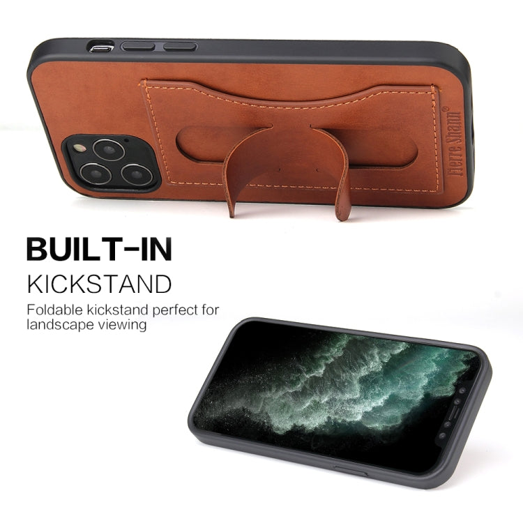 For iPhone 12 / 12 Pro Fierre Shann Full Coverage Protective Leather Case with Holder & Card Slot