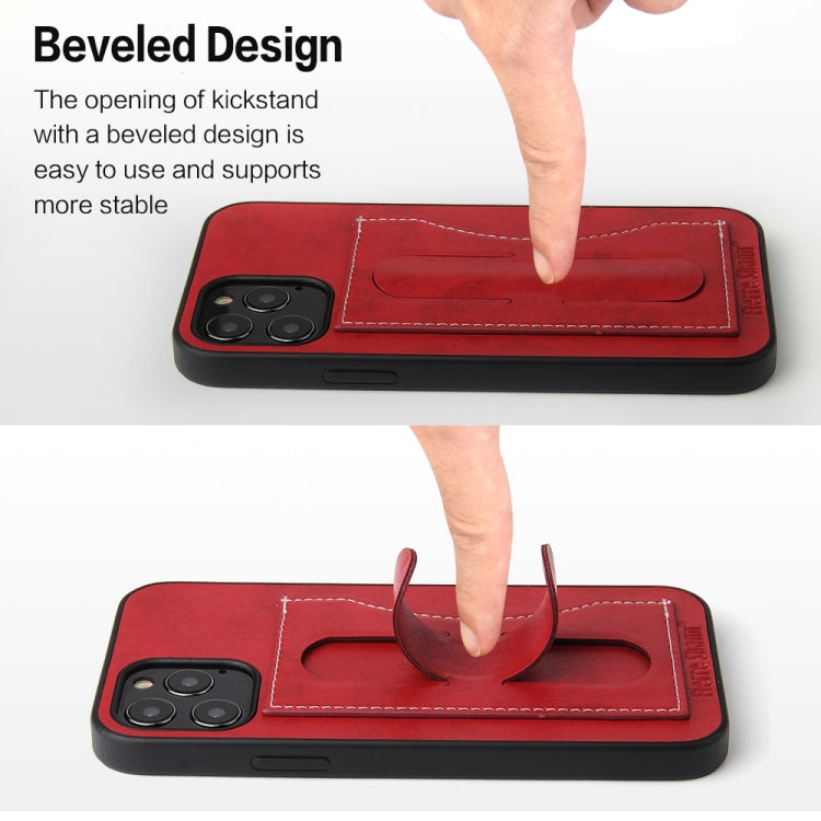 For iPhone 12 / 12 Pro Fierre Shann Full Coverage Protective Leather Case with Holder & Card Slot
