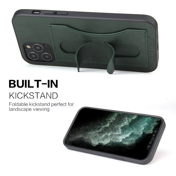 For iPhone 12 / 12 Pro Fierre Shann Full Coverage Protective Leather Case with Holder & Card Slot