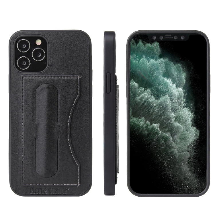 For iPhone 12 Pro Max Fierre Shann Full Coverage Protective Leather Case with Holder & Card Slot