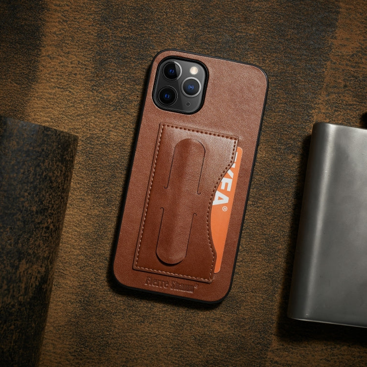 For iPhone 12 Pro Max Fierre Shann Full Coverage Protective Leather Case with Holder & Card Slot