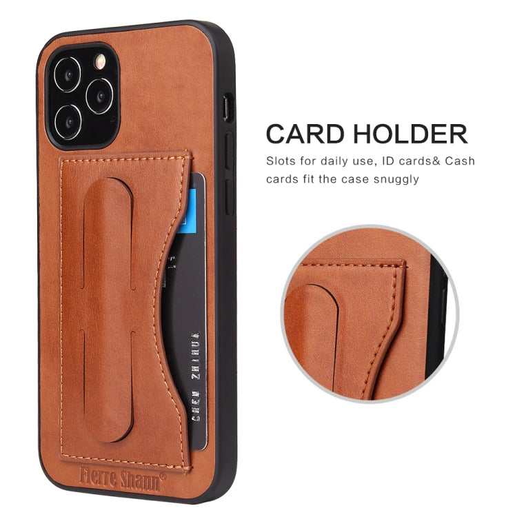 For iPhone 12 Pro Max Fierre Shann Full Coverage Protective Leather Case with Holder & Card Slot