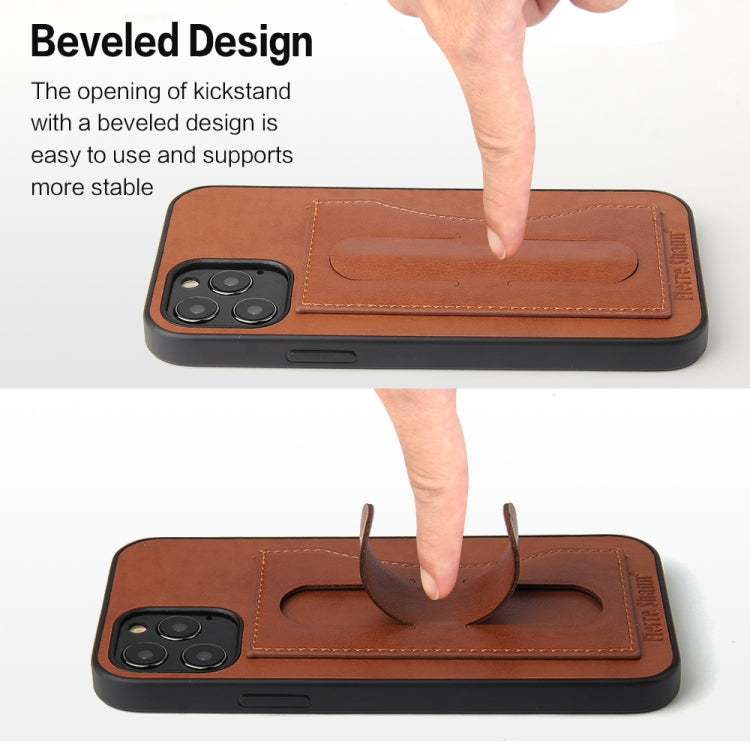 For iPhone 12 Pro Max Fierre Shann Full Coverage Protective Leather Case with Holder & Card Slot