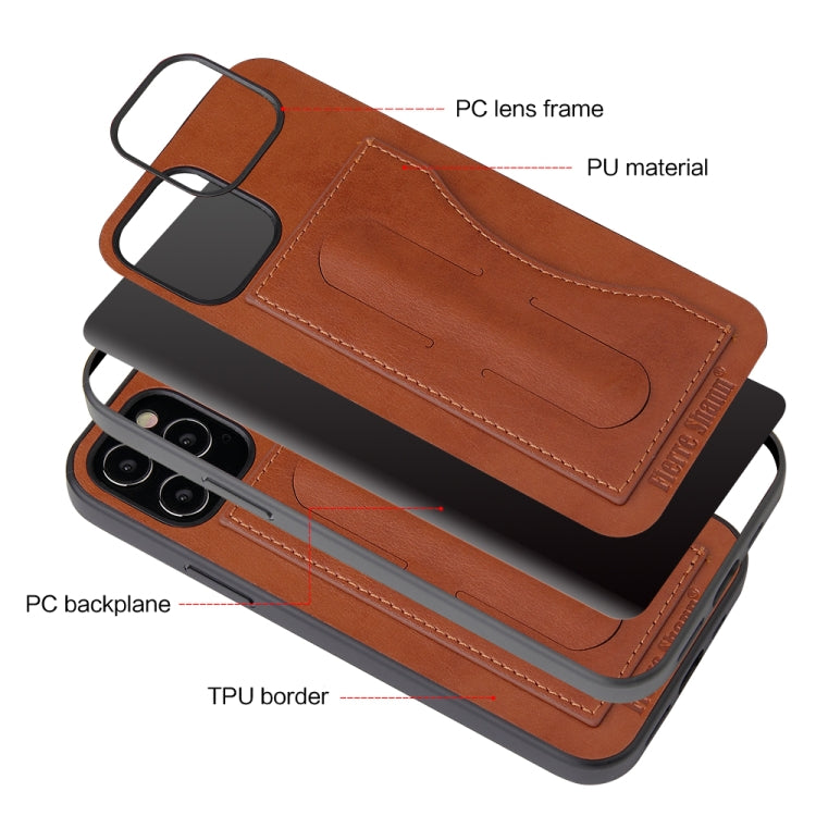 For iPhone 12 Pro Max Fierre Shann Full Coverage Protective Leather Case with Holder & Card Slot