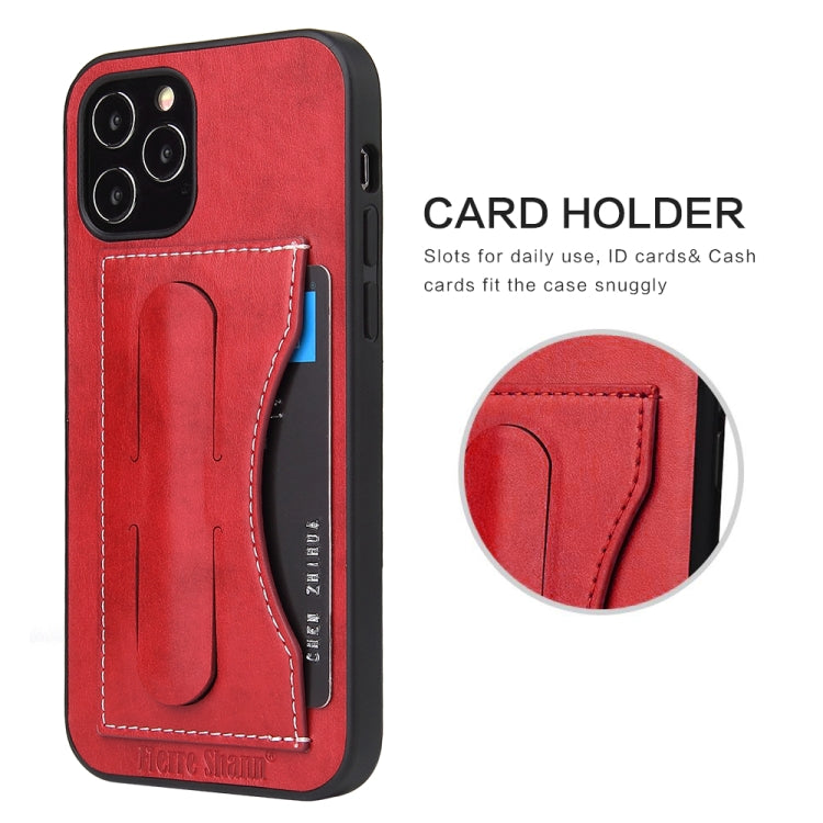 For iPhone 12 Pro Max Fierre Shann Full Coverage Protective Leather Case with Holder & Card Slot