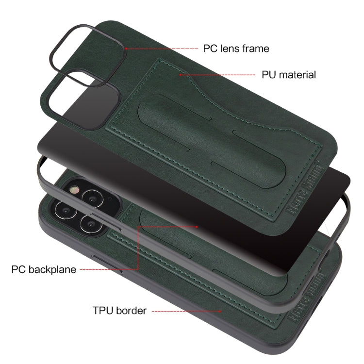 For iPhone 12 Pro Max Fierre Shann Full Coverage Protective Leather Case with Holder & Card Slot