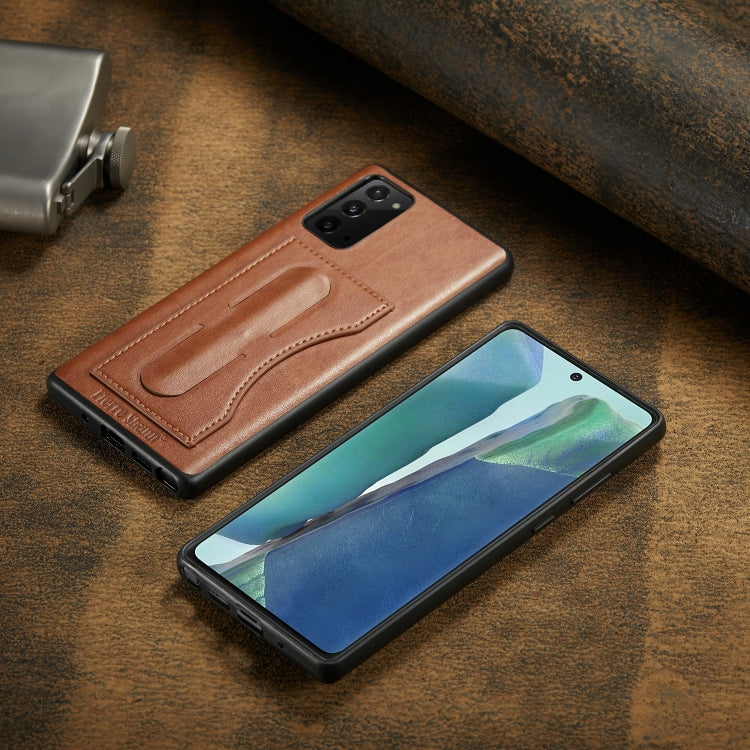 For Samsung Galaxy Note20 Fierre Shann Full Coverage Protective Leather Case with Holder & Card Slot