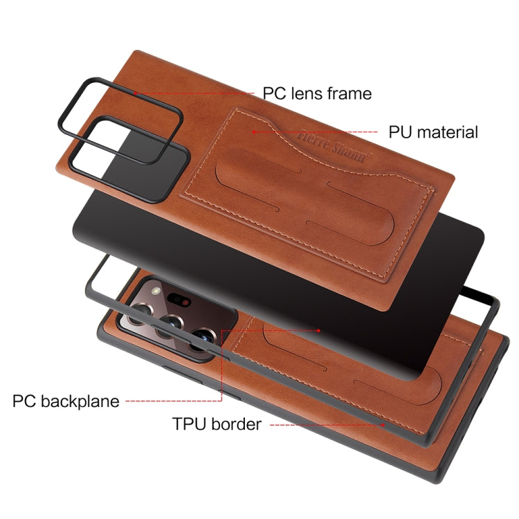 For Samsung Galaxy Note20 Fierre Shann Full Coverage Protective Leather Case with Holder & Card Slot