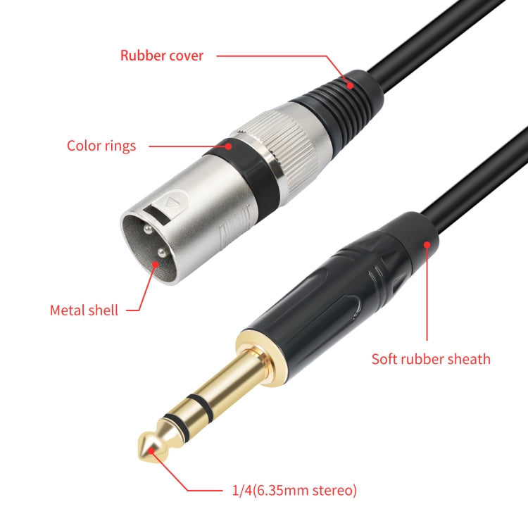 TC145BK55 6.35mm 1/4 TRS Male to XLR 3pin Male Microphone Cable, Length:10m - Black