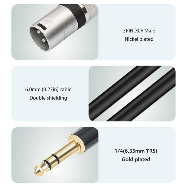TC145BK55 6.35mm 1/4 TRS Male to XLR 3pin Male Microphone Cable, Length:2m - Black
