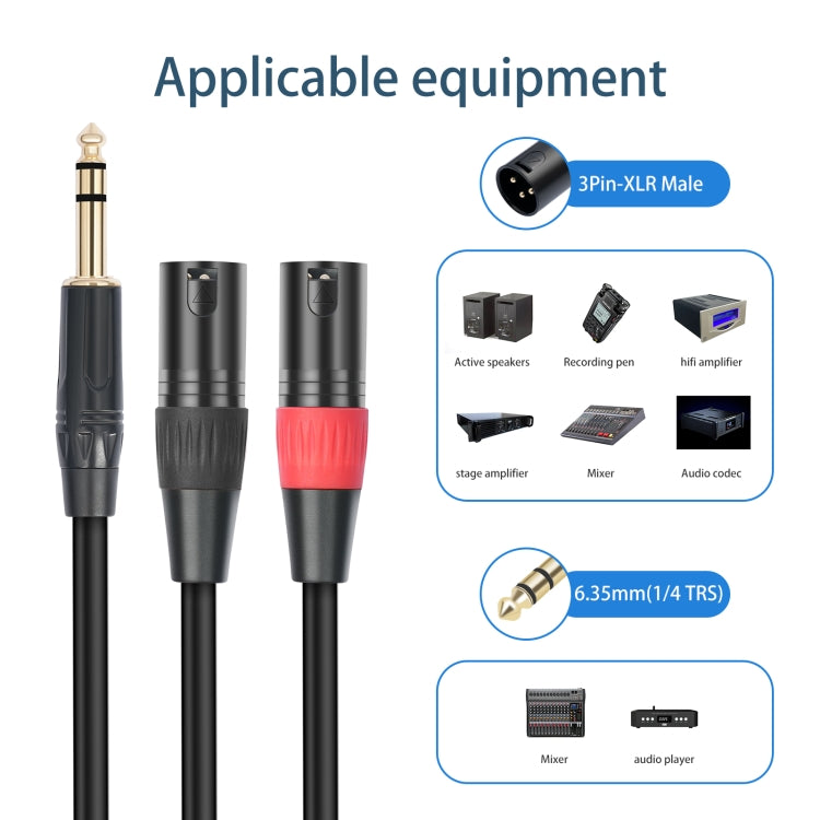 TC145YXK108RE-10 6.35mm 1/4 TRS Male to Dual XLR Male Audio Cable, Length:1m - Black