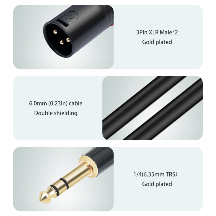 TC145YXK108RE-10 6.35mm 1/4 TRS Male to Dual XLR Male Audio Cable, Length:2m - Black