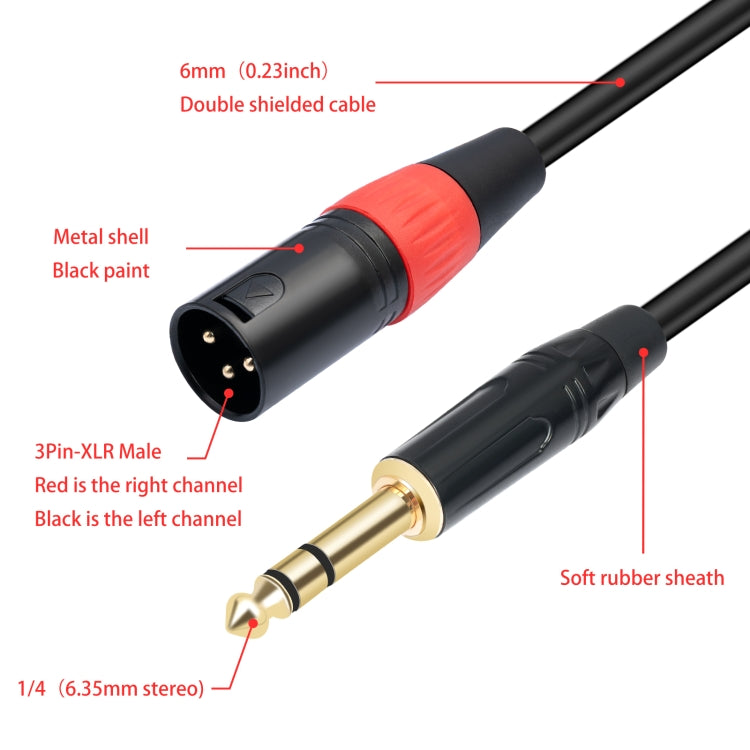 TC145YXK108RE-10 6.35mm 1/4 TRS Male to Dual XLR Male Audio Cable, Length:3m - Black