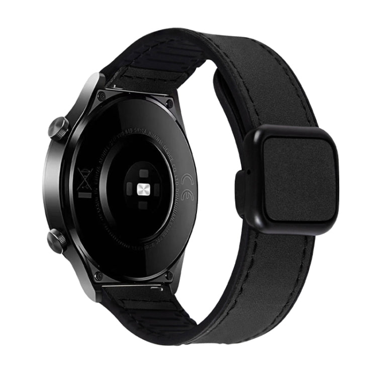 20mm Crazy Horse Texture Fold Magnetic Buckle Leather Silicone Watch Band