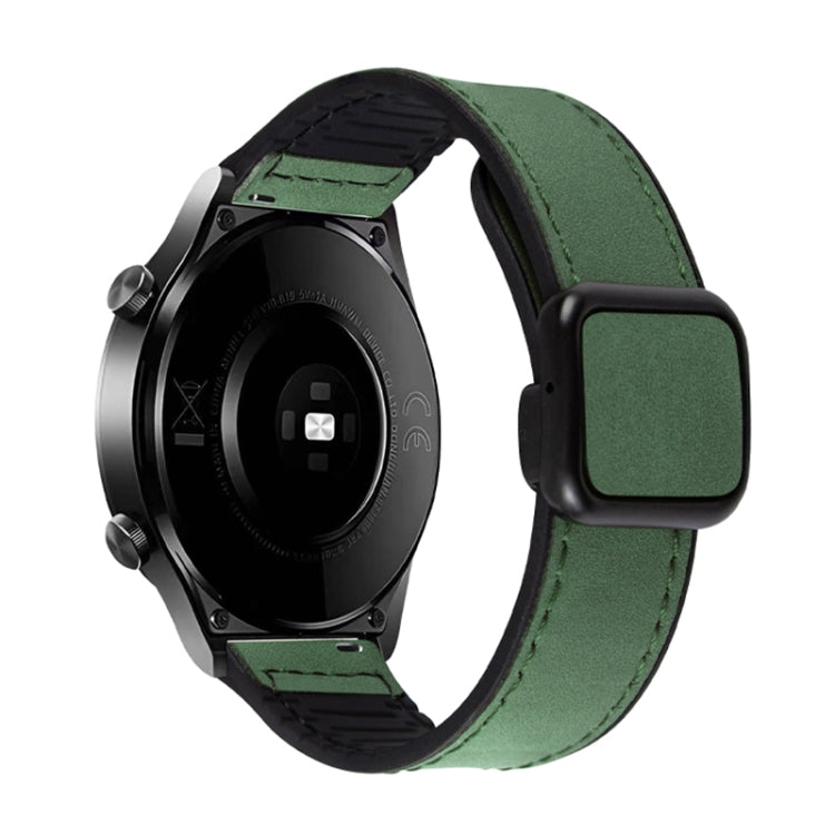 20mm Crazy Horse Texture Fold Magnetic Buckle Leather Silicone Watch Band