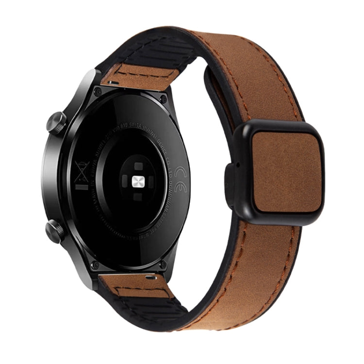 20mm Crazy Horse Texture Fold Magnetic Buckle Leather Silicone Watch Band