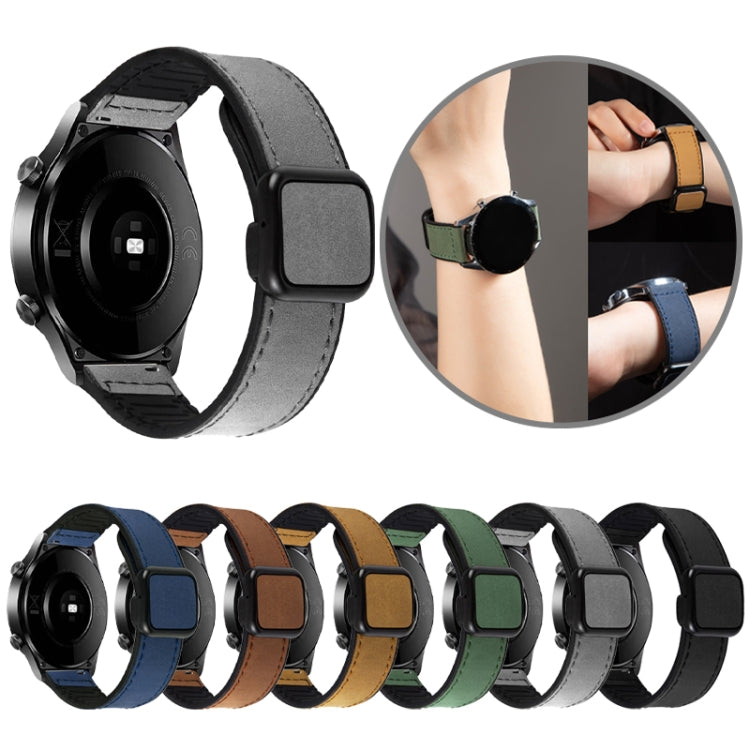 20mm Crazy Horse Texture Fold Magnetic Buckle Leather Silicone Watch Band