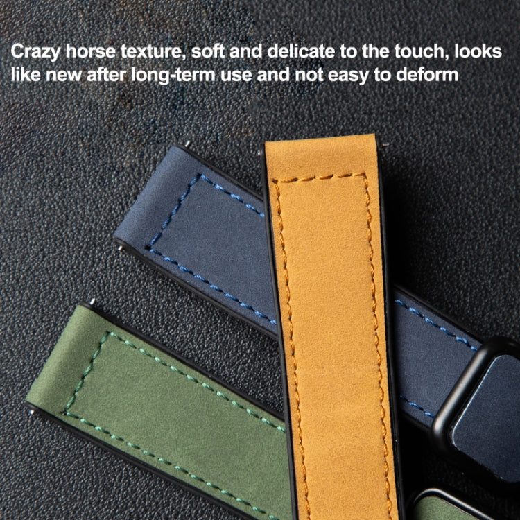 20mm Crazy Horse Texture Fold Magnetic Buckle Leather Silicone Watch Band