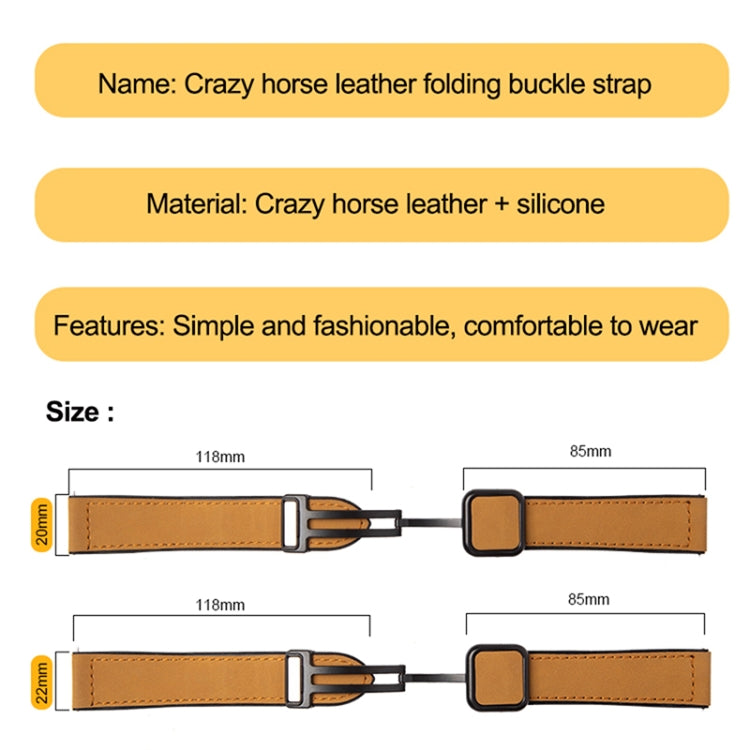 20mm Crazy Horse Texture Fold Magnetic Buckle Leather Silicone Watch Band