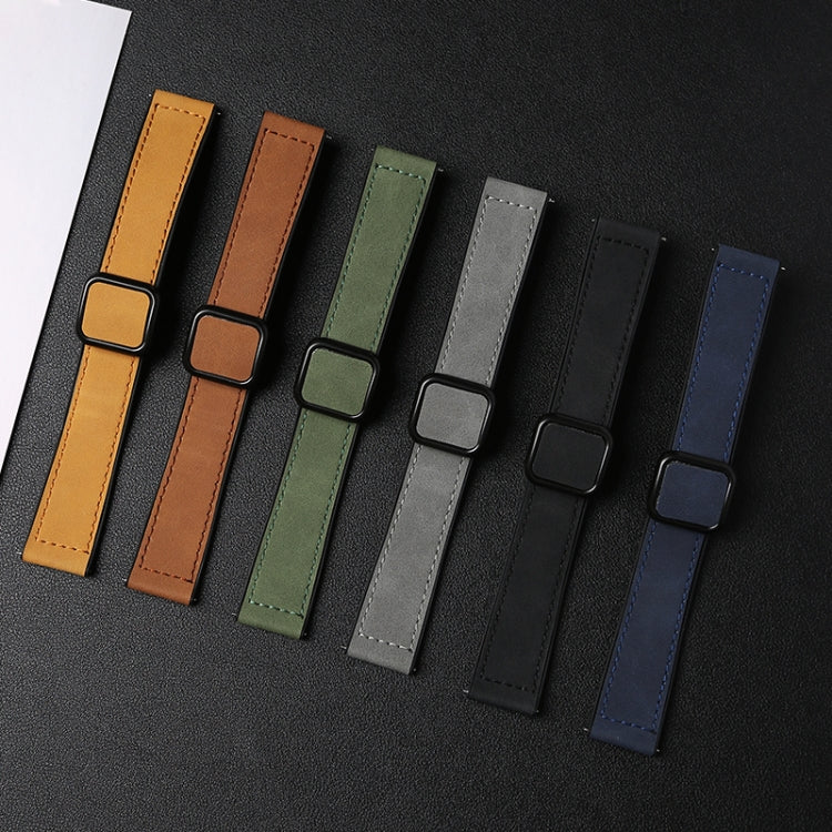 20mm Crazy Horse Texture Fold Magnetic Buckle Leather Silicone Watch Band