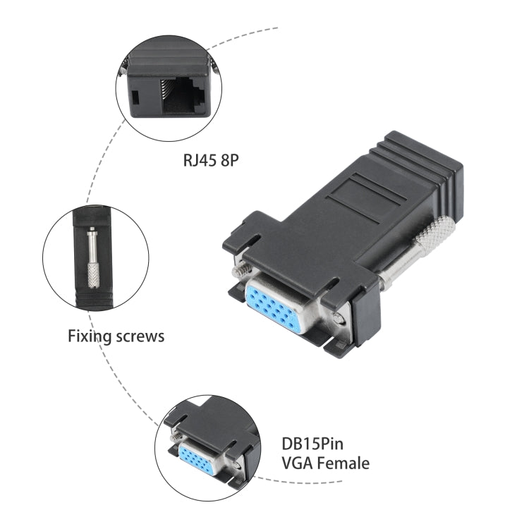 DB15 VGA Female to RJ45 8P Female Adapter - Black