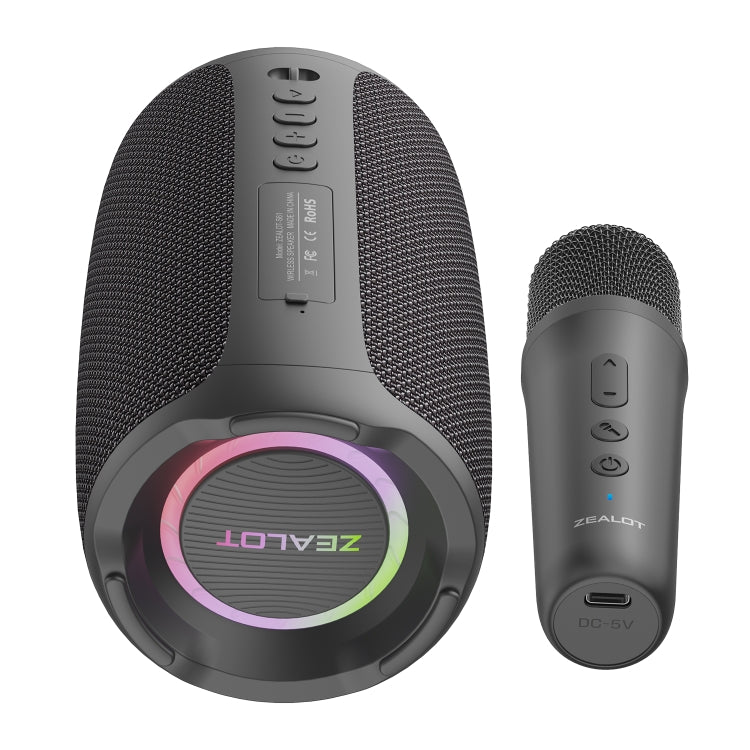 Zealot S61M RGB Rhythmic Light Karaoke Wireless Speaker, Style:Single Mic - Black