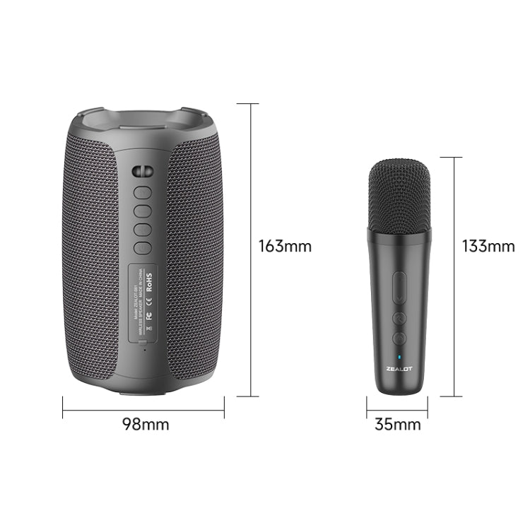 Zealot S61M RGB Rhythmic Light Karaoke Wireless Speaker, Style:Single Mic - Black