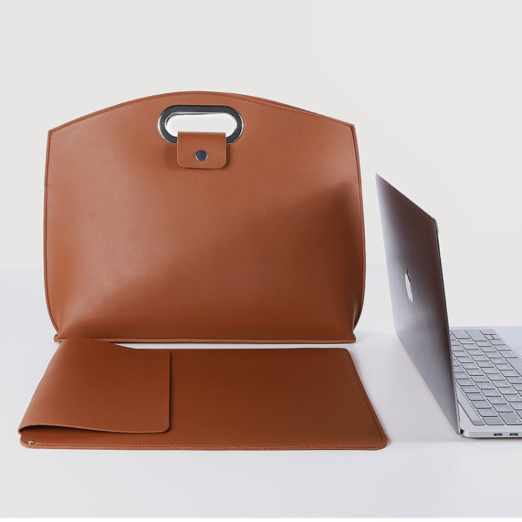 Waterproof PU Laptop Handbag Inner Bag for 12-14 inch Laptop - Brown