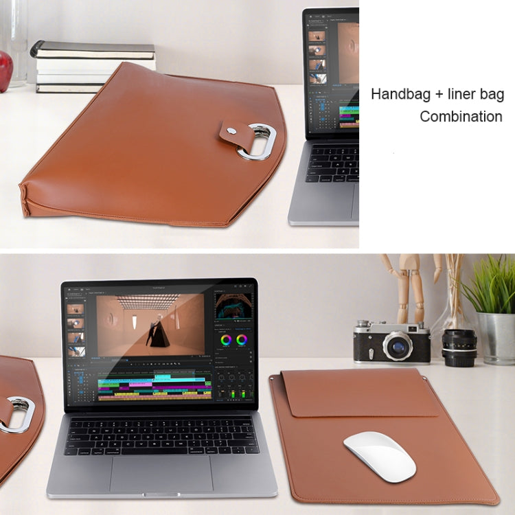 Waterproof PU Laptop Handbag Inner Bag for 12-14 inch Laptop - Brown