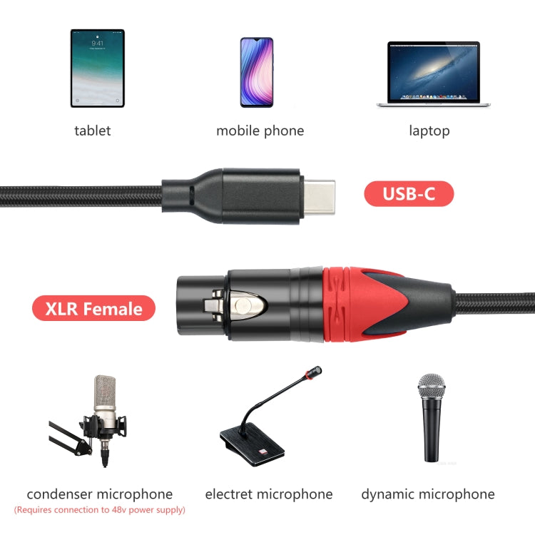 TY03RE Type-C Male to XLR Female Audio Cable for Dynamic Microphone, Length:2m - Black