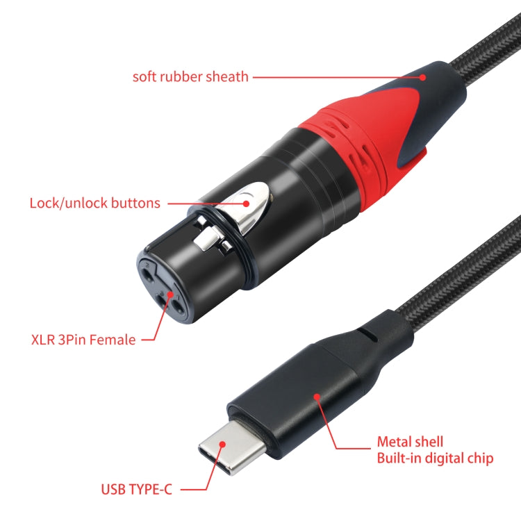 TY03RE Type-C Male to XLR Female Audio Cable for Dynamic Microphone, Length:3m - Black