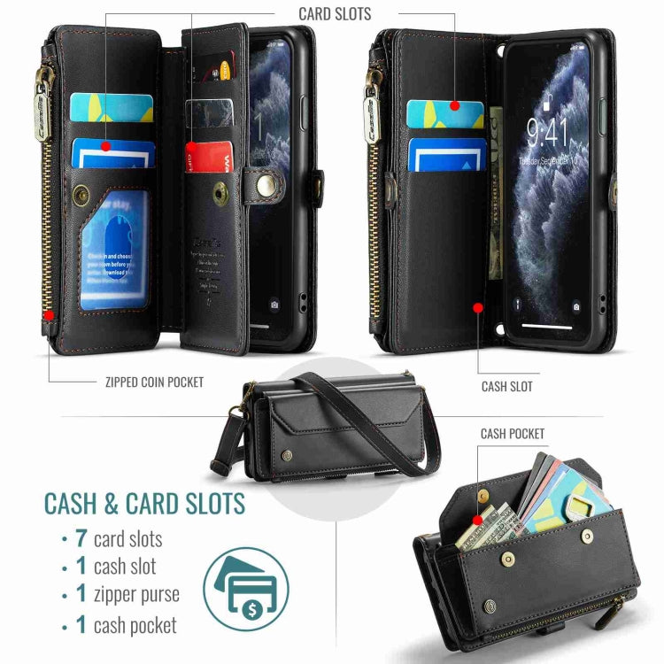 For iPhone 11 Pro Max CaseMe C36 Card Slots Zipper Wallet RFID Anti-theft Leather Phone Case