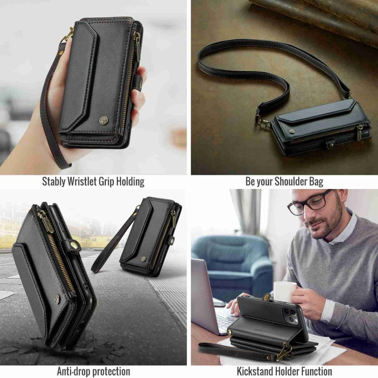For iPhone 11 Pro Max CaseMe C36 Card Slots Zipper Wallet RFID Anti-theft Leather Phone Case
