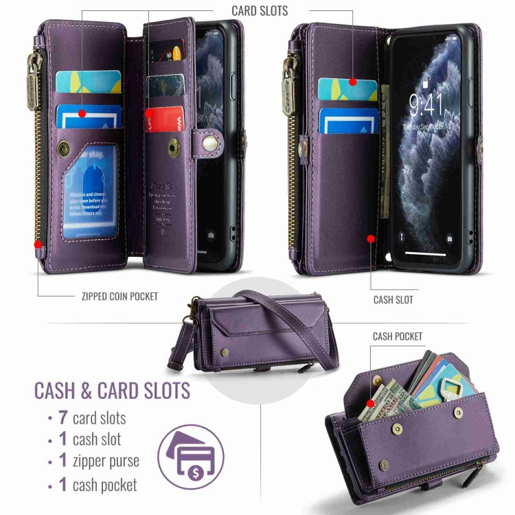 For iPhone 11 Pro Max CaseMe C36 Card Slots Zipper Wallet RFID Anti-theft Leather Phone Case